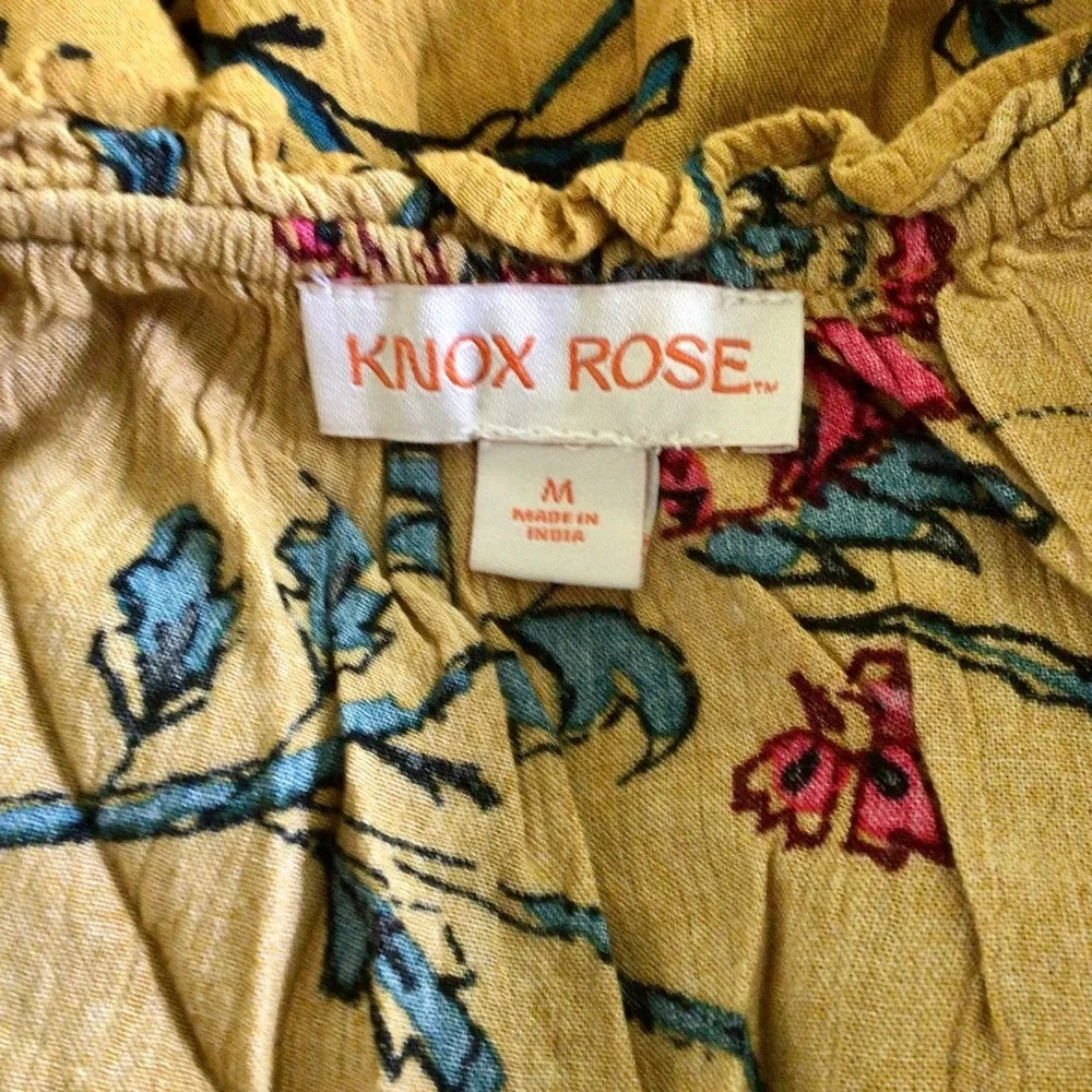 Knox Rose Golden Yellow Floral Boho Midi Dress with Pockets - Size Medium - Picture 7 of 10